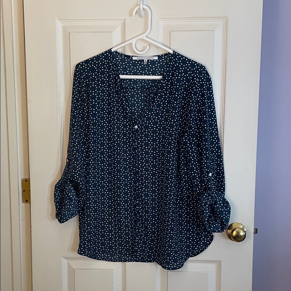 Collective Concepts Navy Polka Dot Blouse